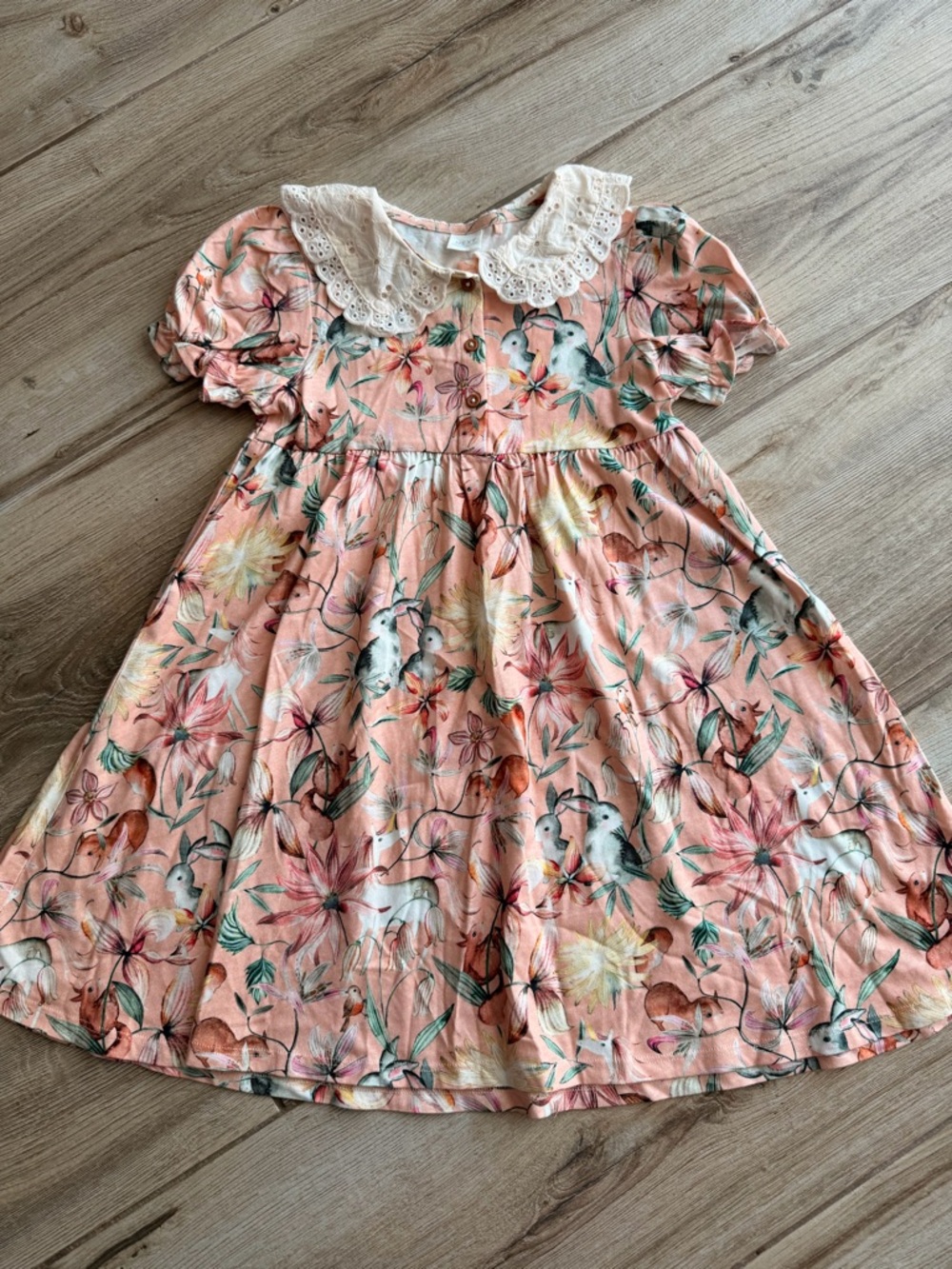 next Peach Floral Cotton Dress with Lace Collar